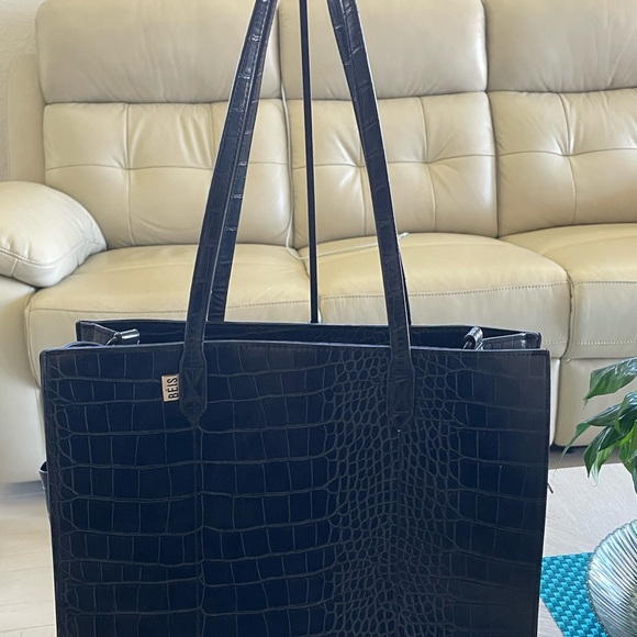 BEIS Handbags - GUC - BEIS Black Crocodile-Embossed Work Tote